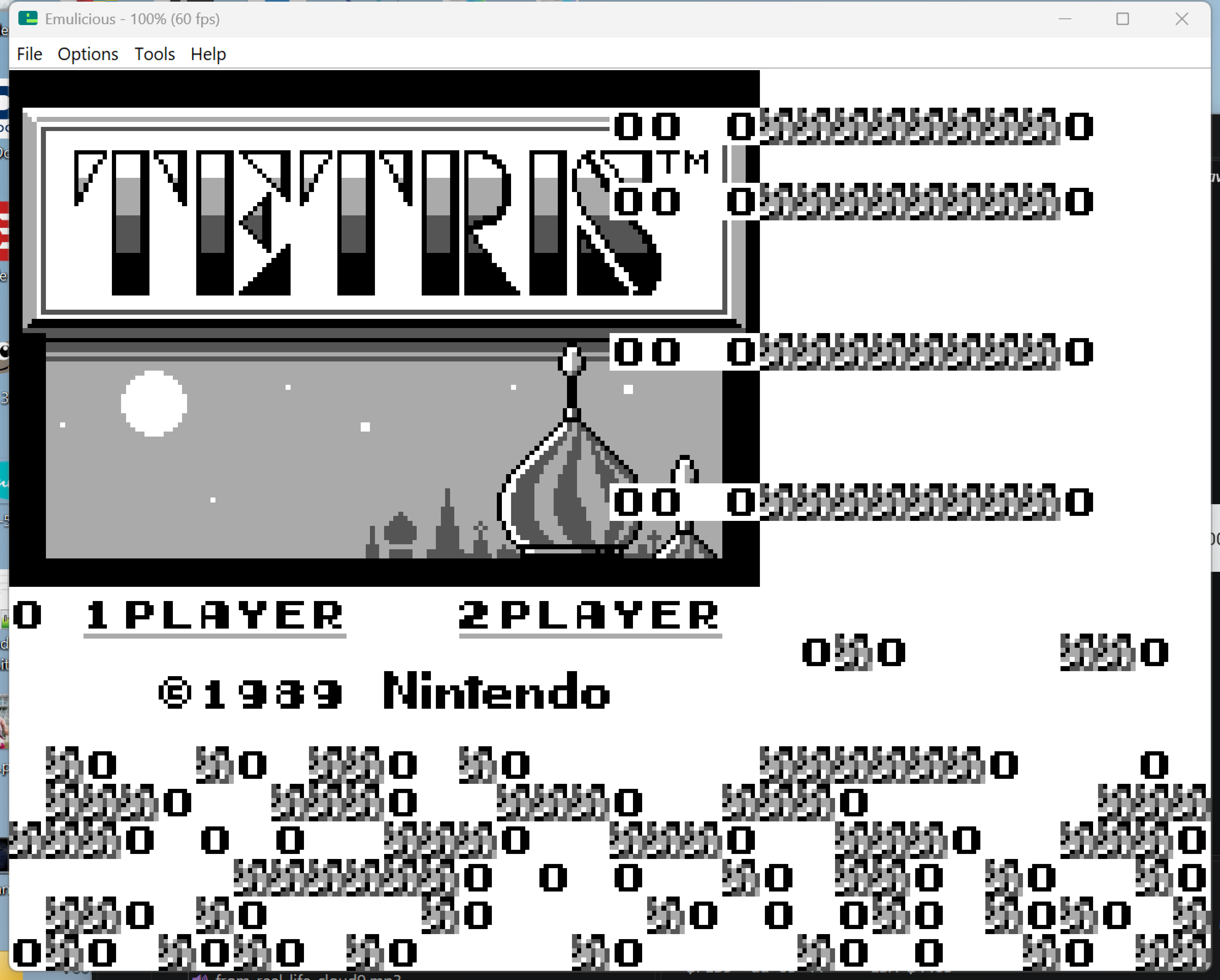 Tetris title screen running on an emulated Master System